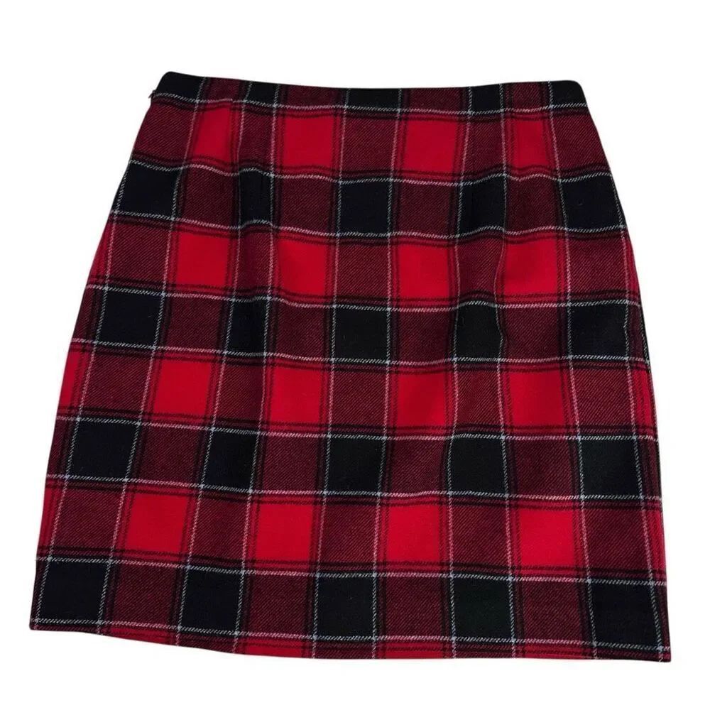Talbots Women's size 8P Red Black Faux Wrap Skirt Side Zip